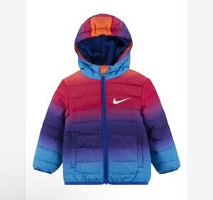 Nike Toddler Ombre Gradient Hooded Puffer Jacket 1-2 Years Pink Blue
